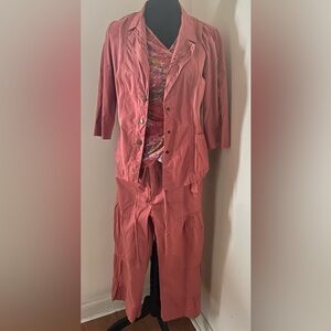 Salmon Women's Ruffled Jacket Tiered Front Gauchos Nylon Wrap Top Outfit